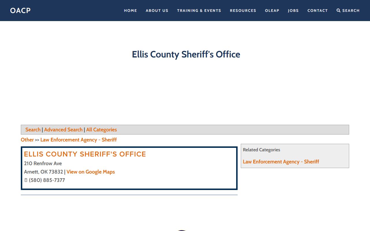 Ellis County Jail sheriff office listing for inmate population contact